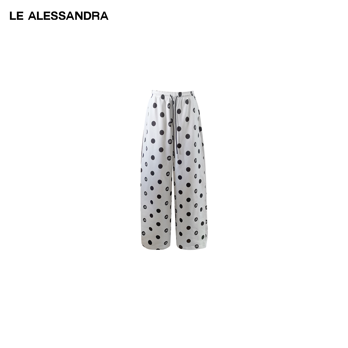 品牌直营 LE ALESSANDRA黑白"大波点"字母运动松紧腰拼接弯刀长裤