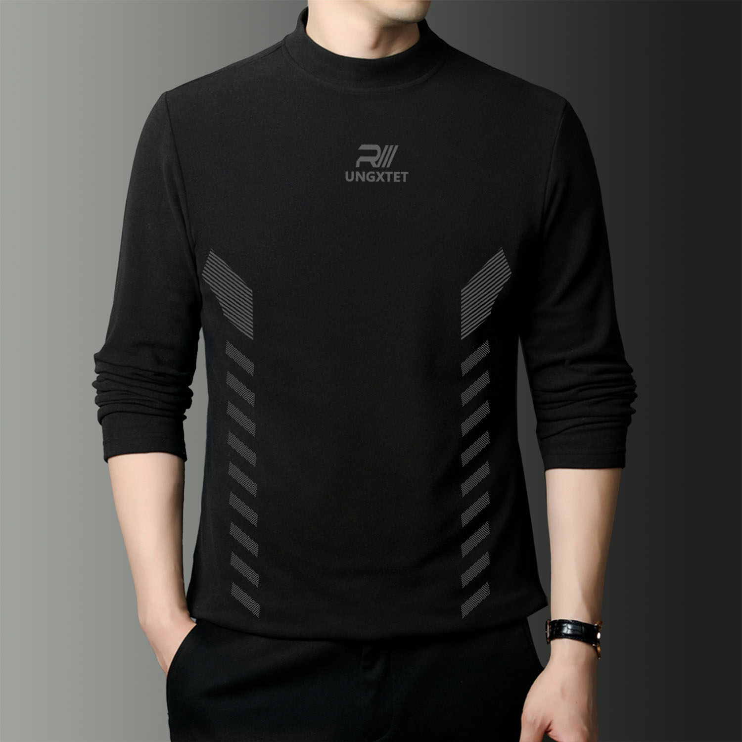 秋冬季半高领德绒保暖内搭长袖T恤男士双面绒打底衫百搭休闲上衣