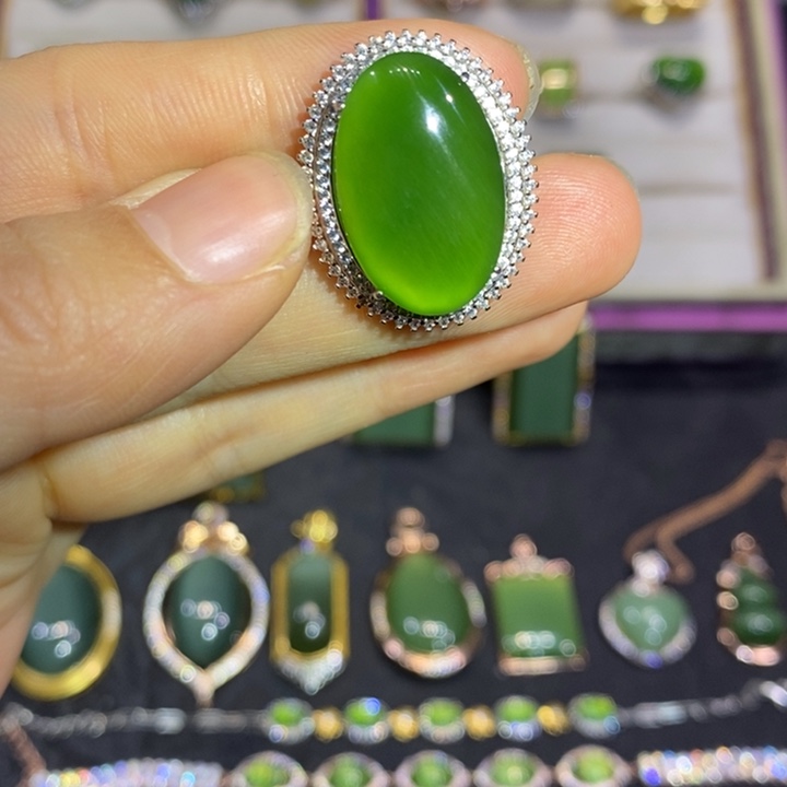 和田玉（碧玉）银S925镶嵌颈饰