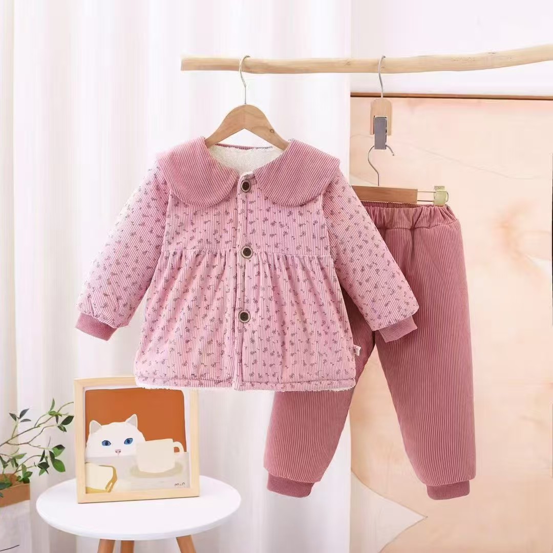 特价福利男童女童新款棉服套装加厚棉衣棉裤休闲户外家居服两件套