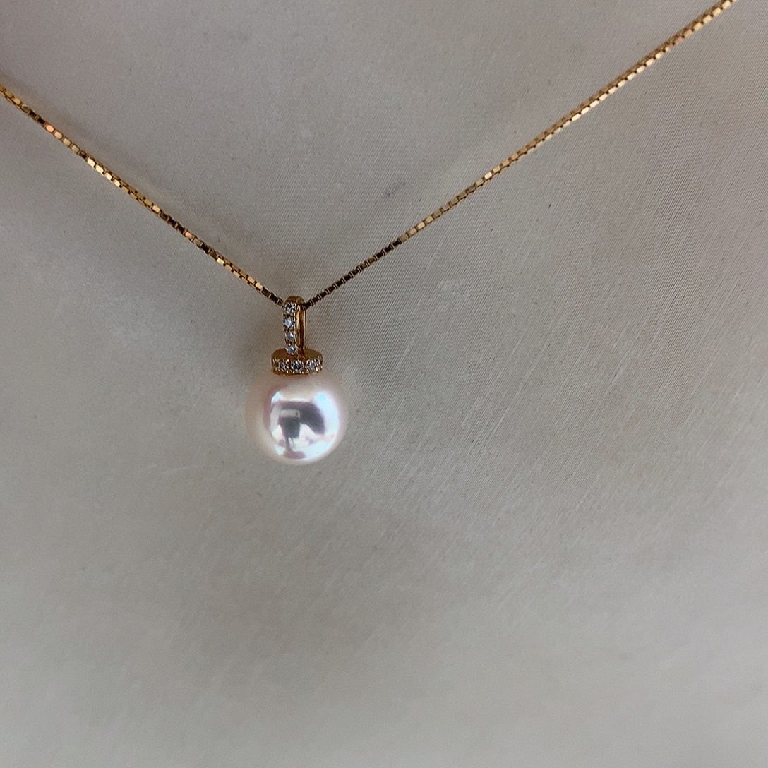 海水珍珠吊坠(赠链)18K金镶嵌8-8.5mm ak奶嘴