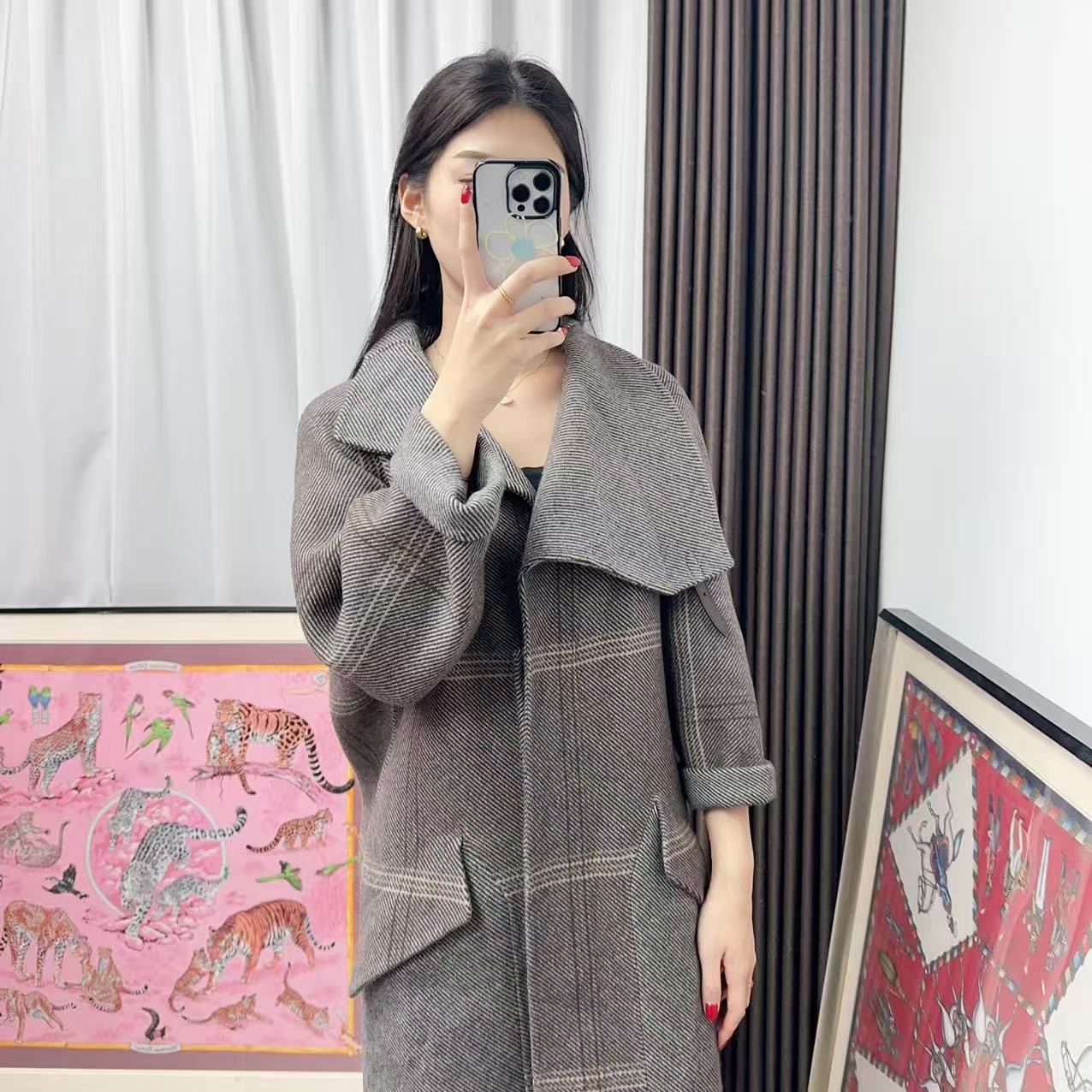 95新 Hermes/爱马仕 灰色羊绒大衣34码/251209ZJQ9R01