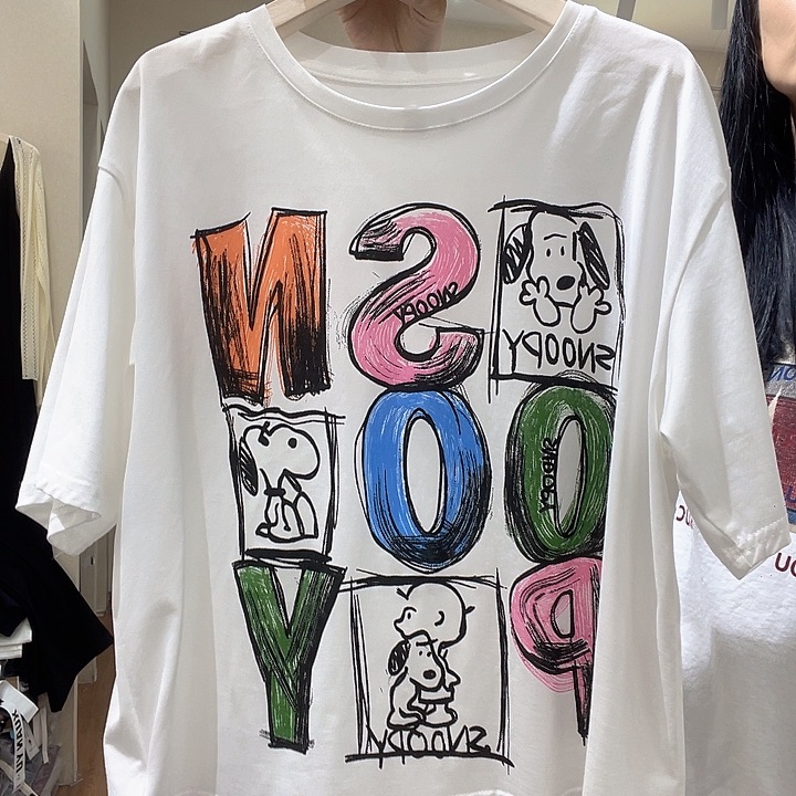 大瑶瑶同款半袖白色半袖彩色字母
