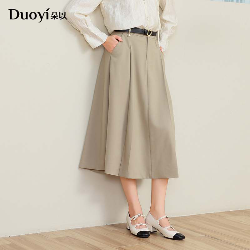 朵以2025秋冬新品通勤时尚腰带百搭半身裙大摆裙40DC647057