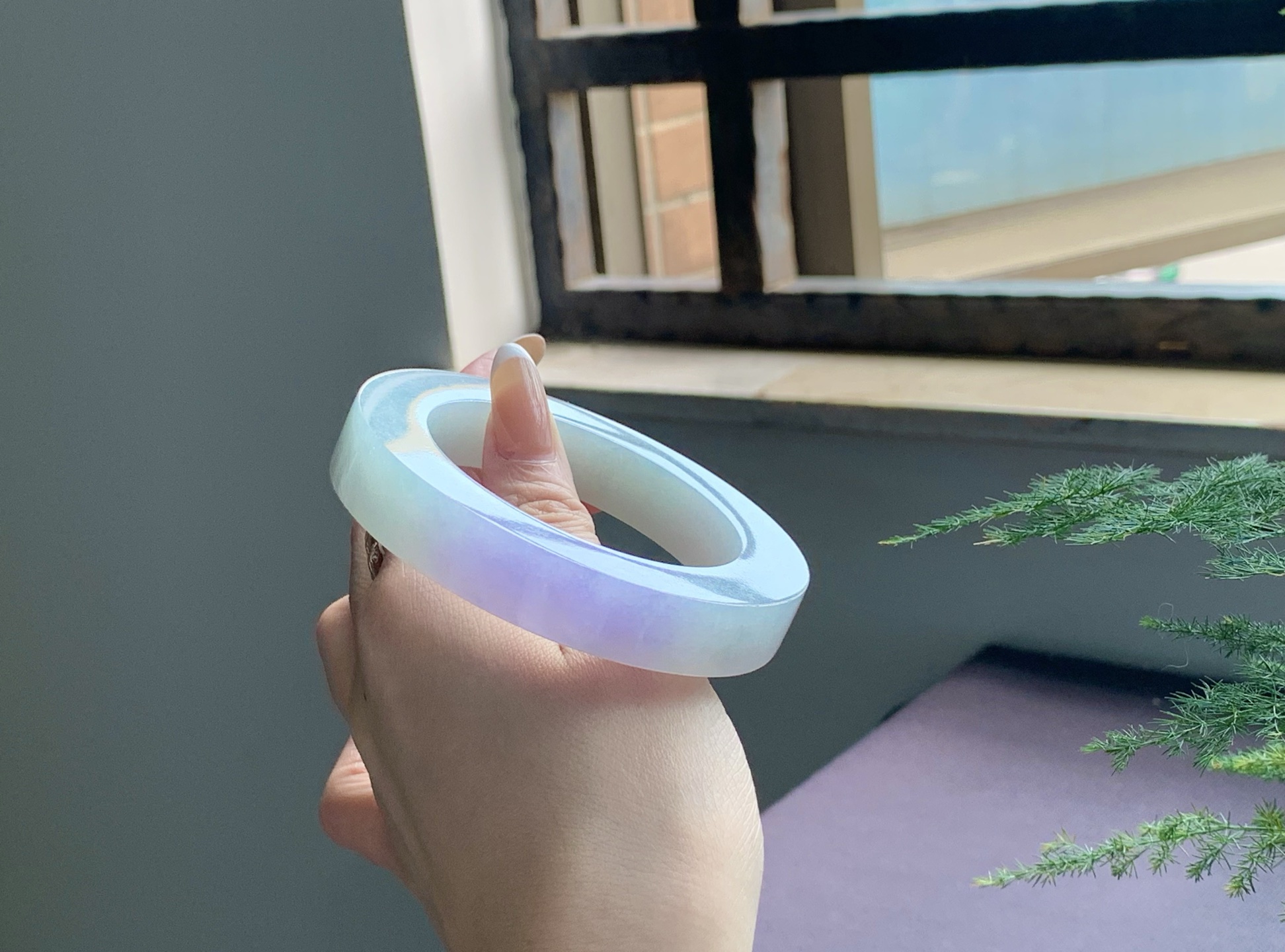 54 圆条 紫罗兰 纯天然缅甸A货翡翠定制手镯 78*54*12+*12