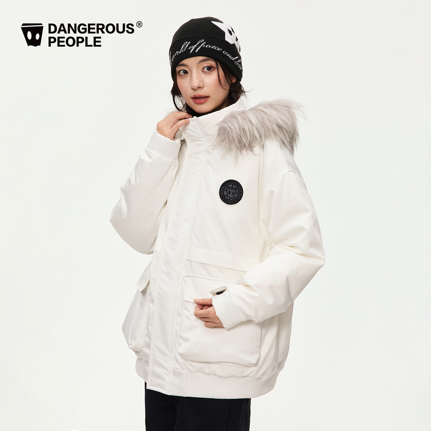 Dangerouspeople薛之谦dsp立体绣花时尚毛领潮流百搭派克羽绒服