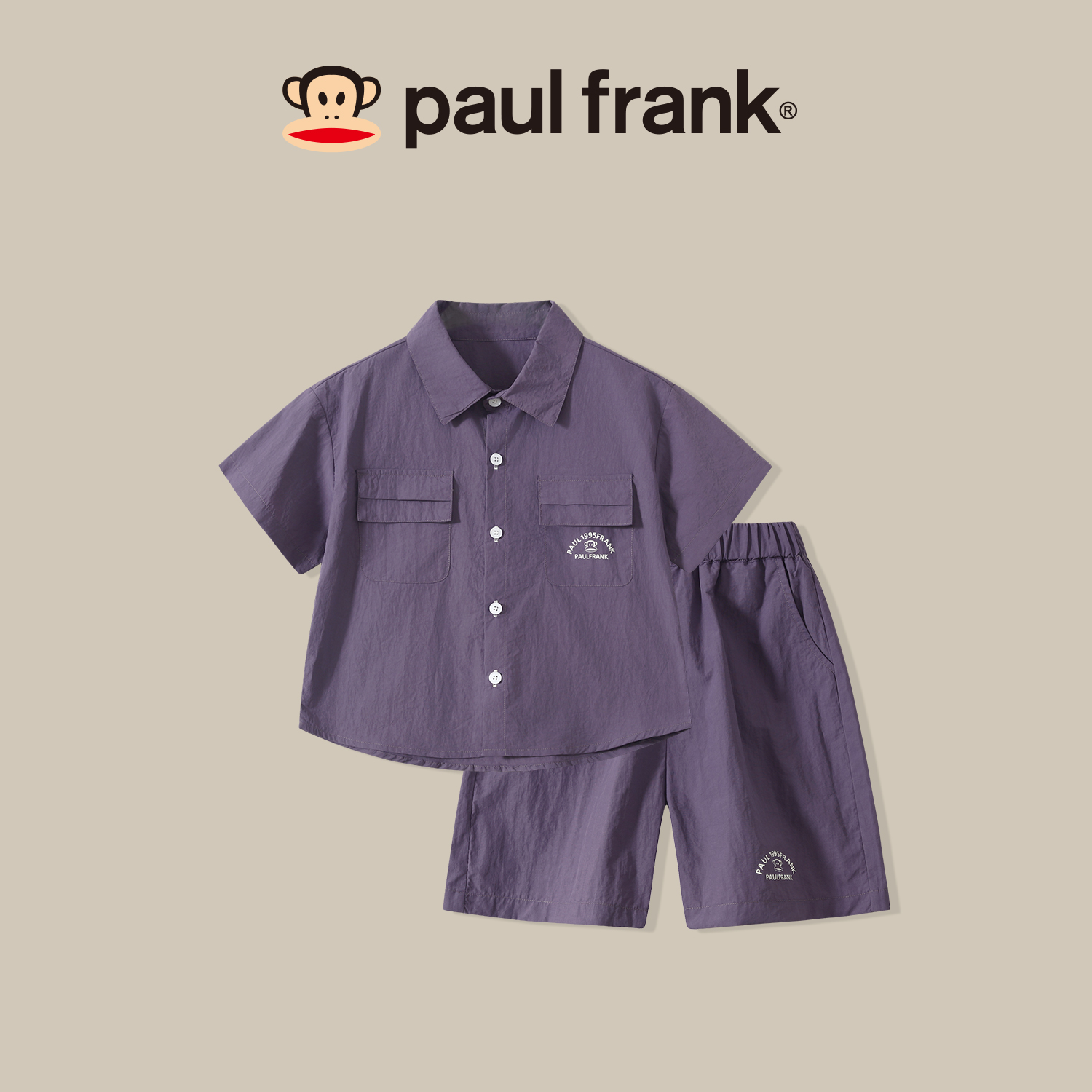 paul frank大嘴猴2025夏季新款半袖衬衣工装衬衫套装男童AB001