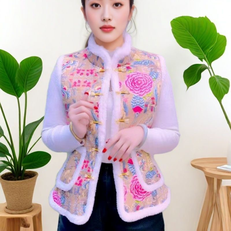 新中式国风盘扣妈妈新款背心民族风洋气加绒加厚保暖坎肩外套马甲