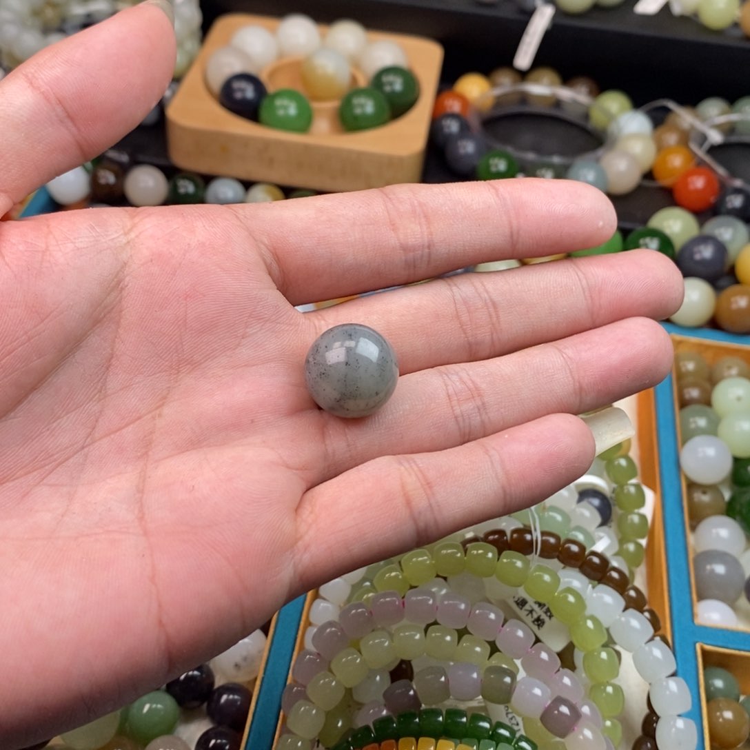 和田玉未镶嵌手串卡16点墨青花单珠