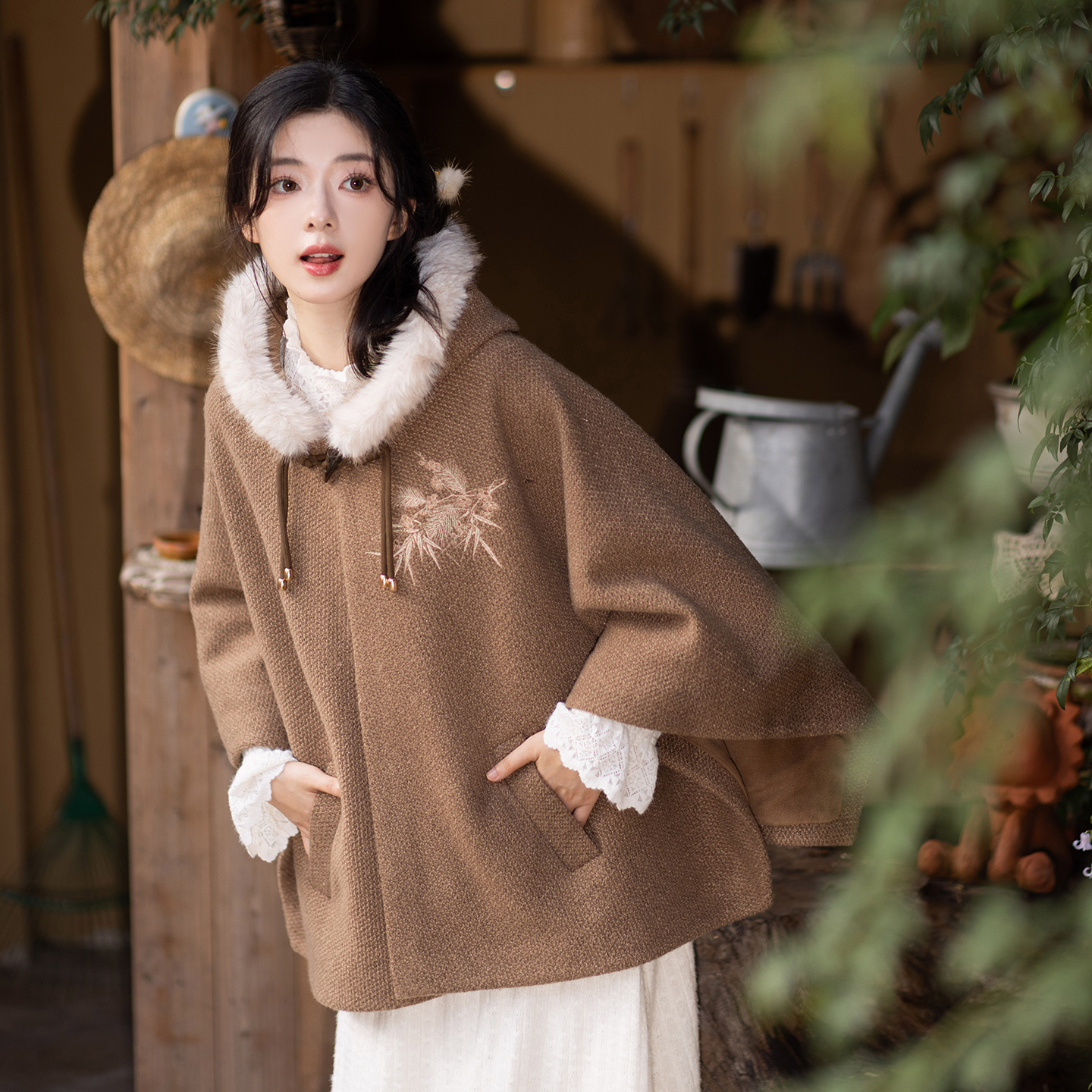 池夏【花间事:栗子奶糕】汉元素加绒披风外套原创改良汉服女 秋冬