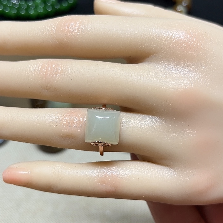 和田玉戒指银S925镶嵌