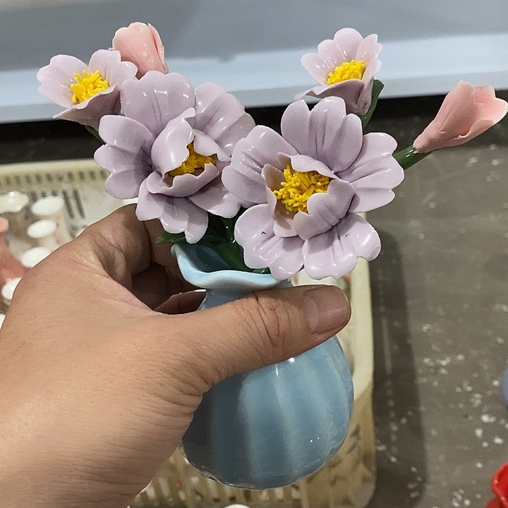 瓷片纯手工陶瓷花摆件