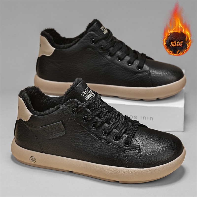 YEARCON/意尔康男鞋秋冬新款加绒皮面轻便男士时尚百搭休闲潮鞋