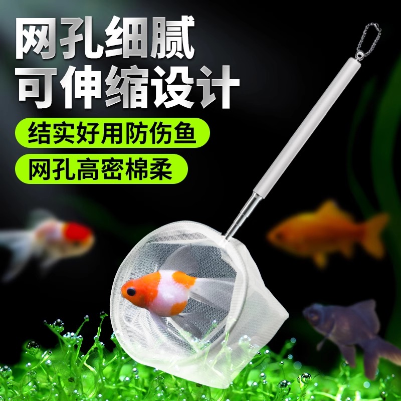 可伸缩捞兜鱼水族箱抄网超密长方形手柄用于捕捞金鱼观赏鱼