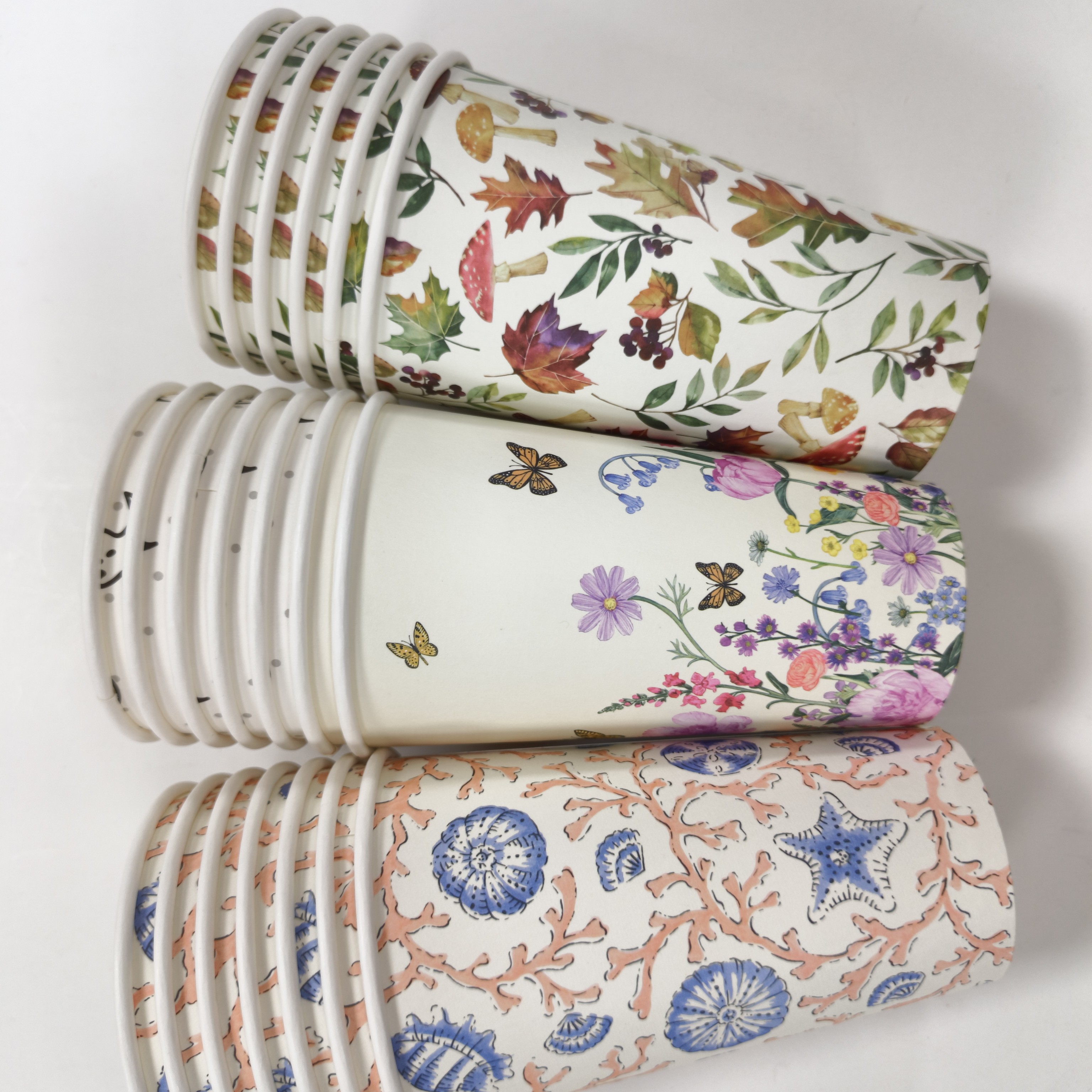 精品桶装一次性16盎司纸杯40个冷饮热饮随机发饮料杯咖啡杯