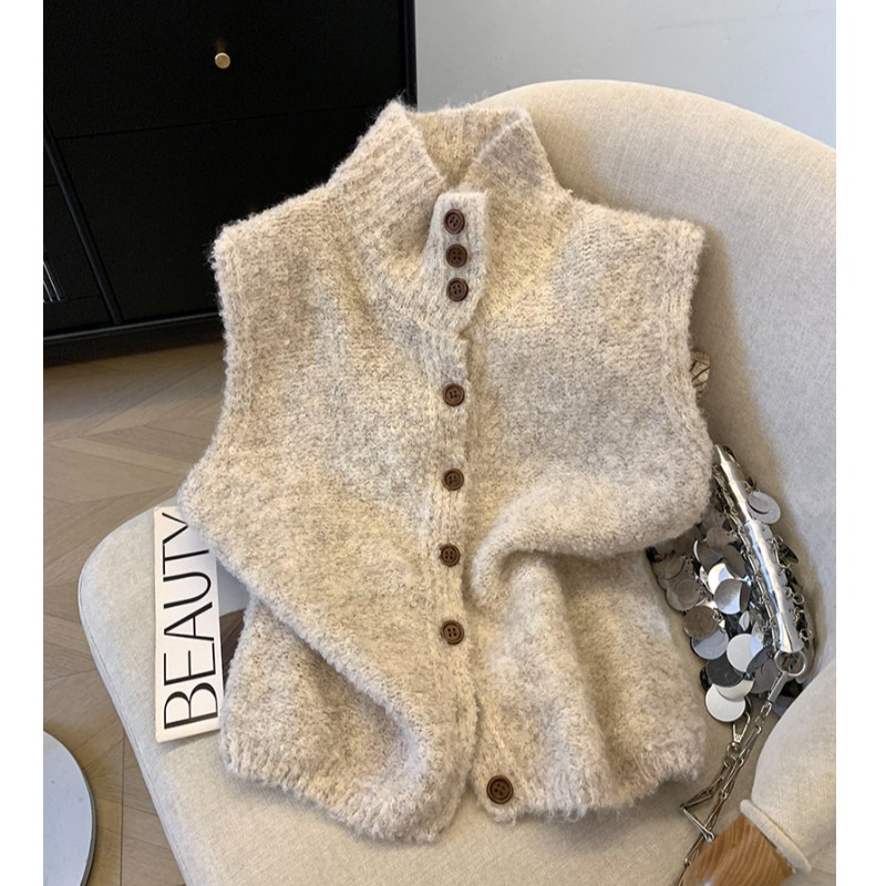 自留款推荐~立领单排扣针织马甲开衫女秋冬款高级感洋气软糯背心