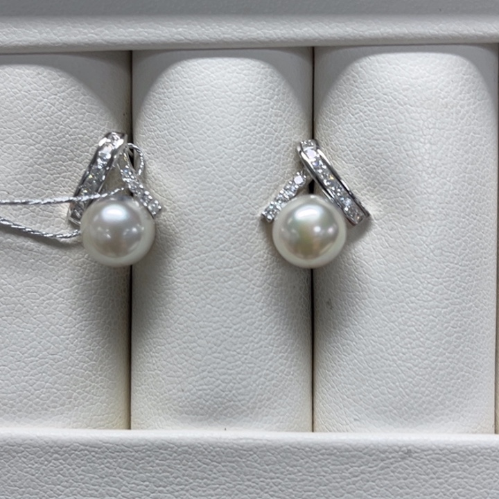 海水珍珠银S925镶嵌耳饰AK 7-8mm 92