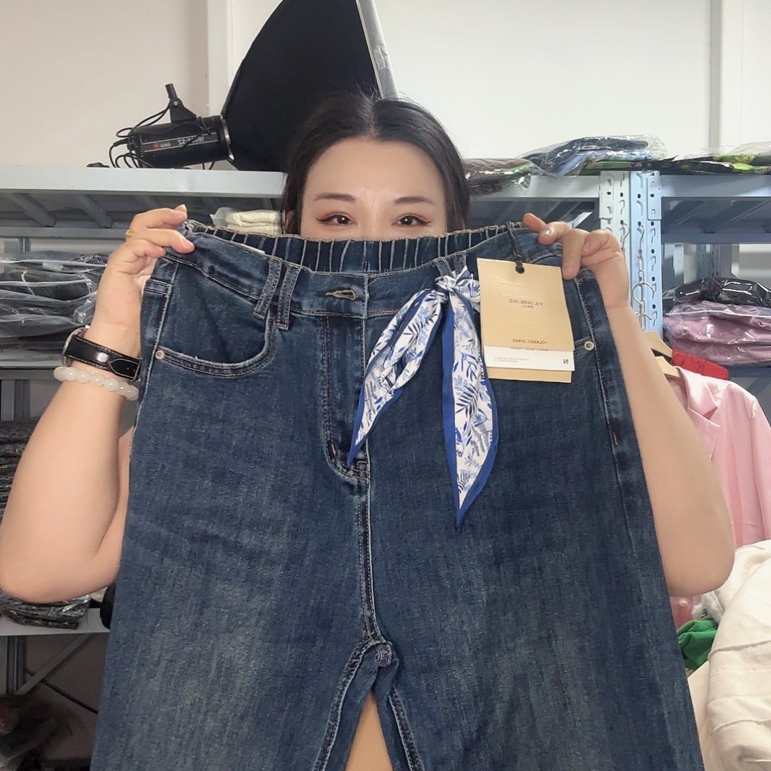 9607复古蓝裤子直筒裤