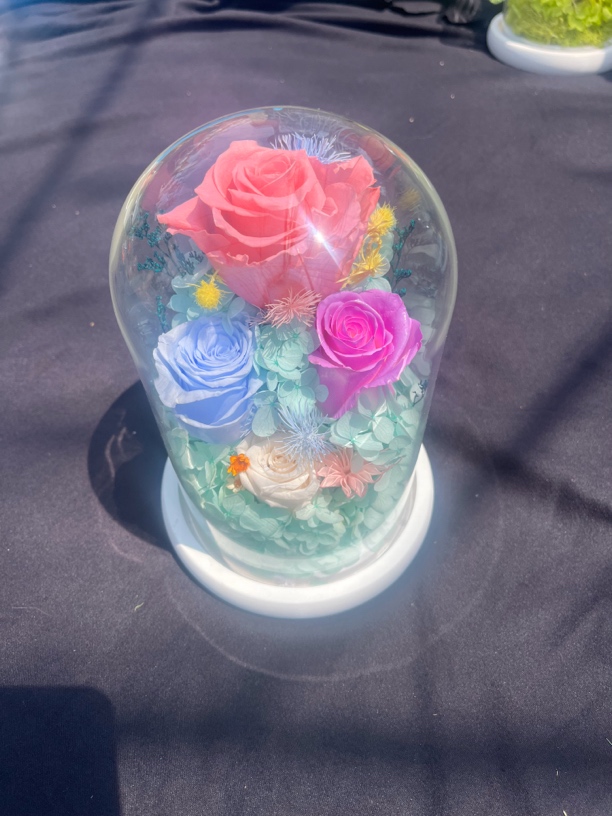 永生花玫瑰玻璃罩摆件七夕情人节带灯真花礼品送女友闺蜜生日礼物