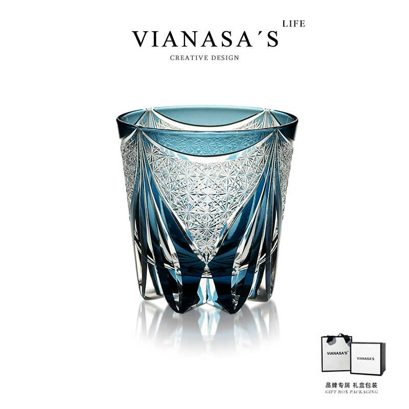 日式江户切子手工雕刻威士忌水晶玻璃酒杯高端小众工艺品