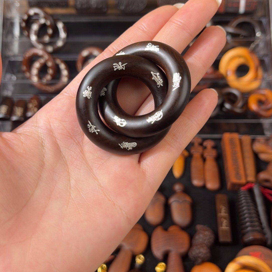 木雷枣玉化 双面镶银五雷五路 乾坤圈2.5