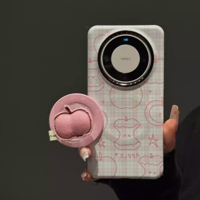 适用华为mate80pro手机壳新款mate70甜美格纹拼接线条苹果核mate6