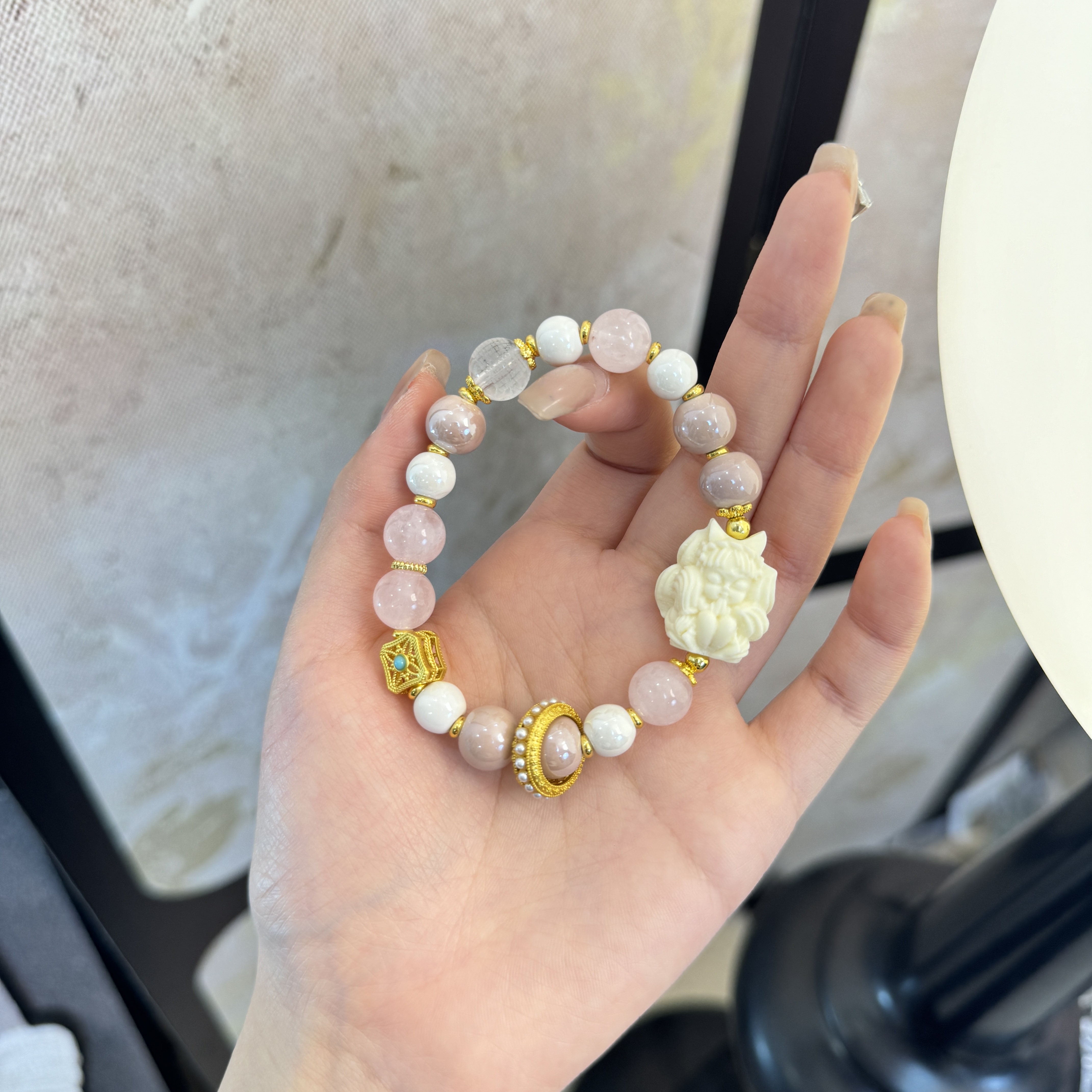 源源手作*蜜桃粉小九手串FL-2