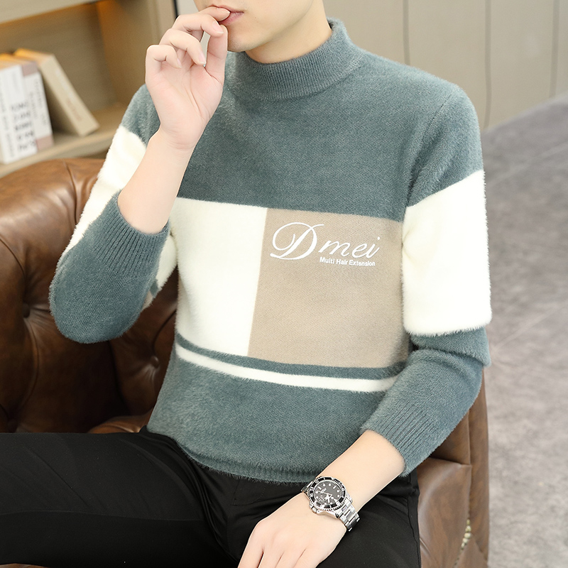 加厚针织衫加绒保暖毛衣打底衫秋冬加厚条纹保暖毛衣