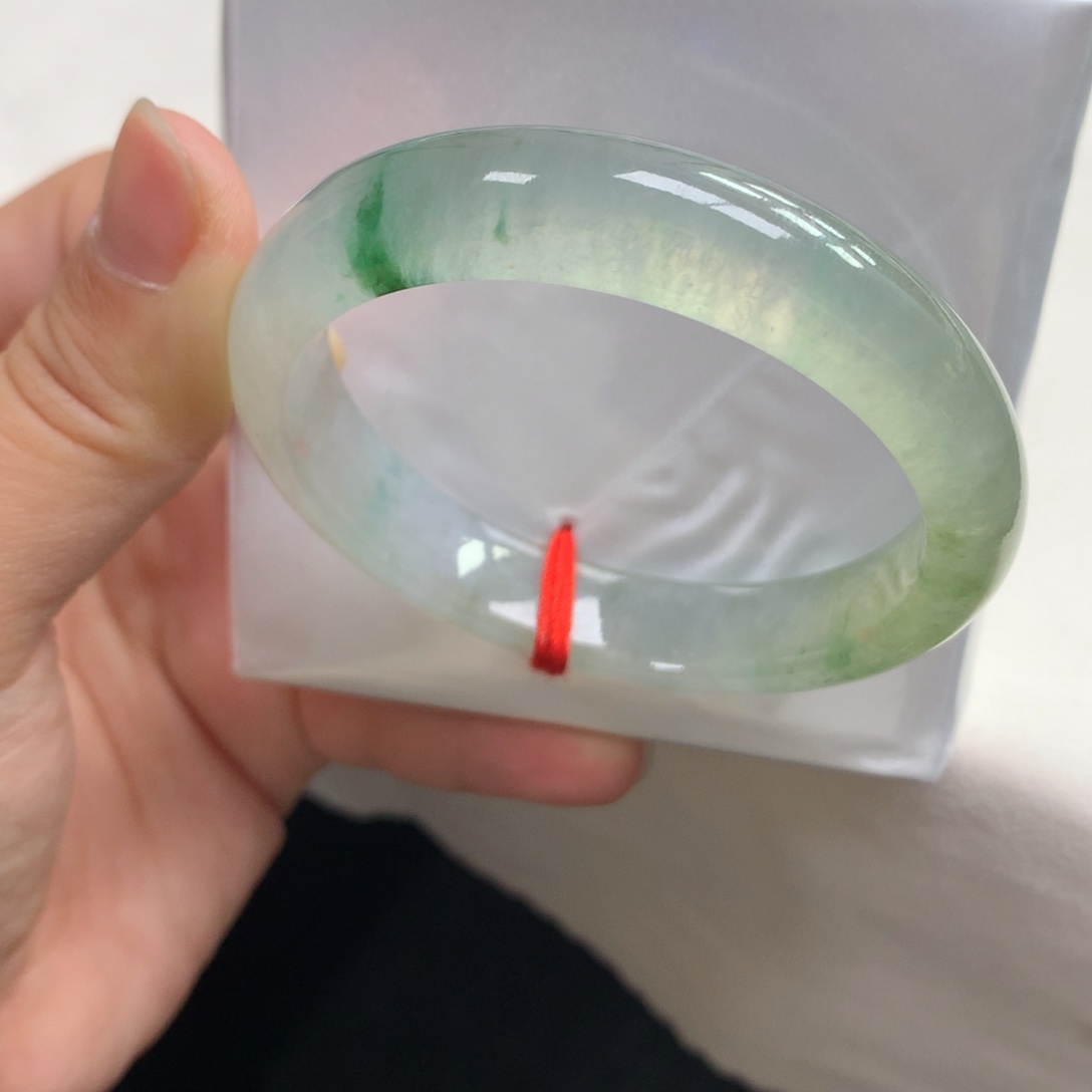 翡翠未镶嵌手镯5号51.6正完美冰种炸光山茶花