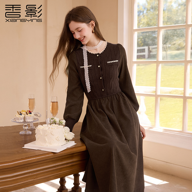 【CC王专属】L85W000连衣裙香影假两件针织连衣裙女长袖冬季新款