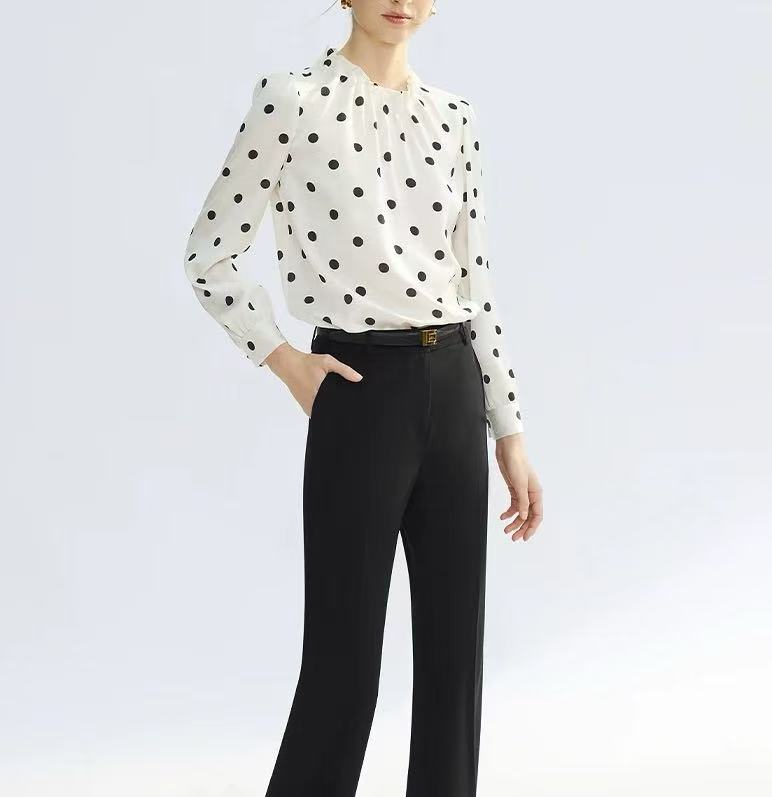 【朗】衣长64，2025年夏新款通勤气质波点设计感衬衣-6012