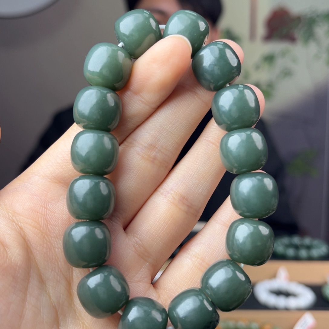 和田玉手链未镶嵌手串纯天然新疆且末料14mm