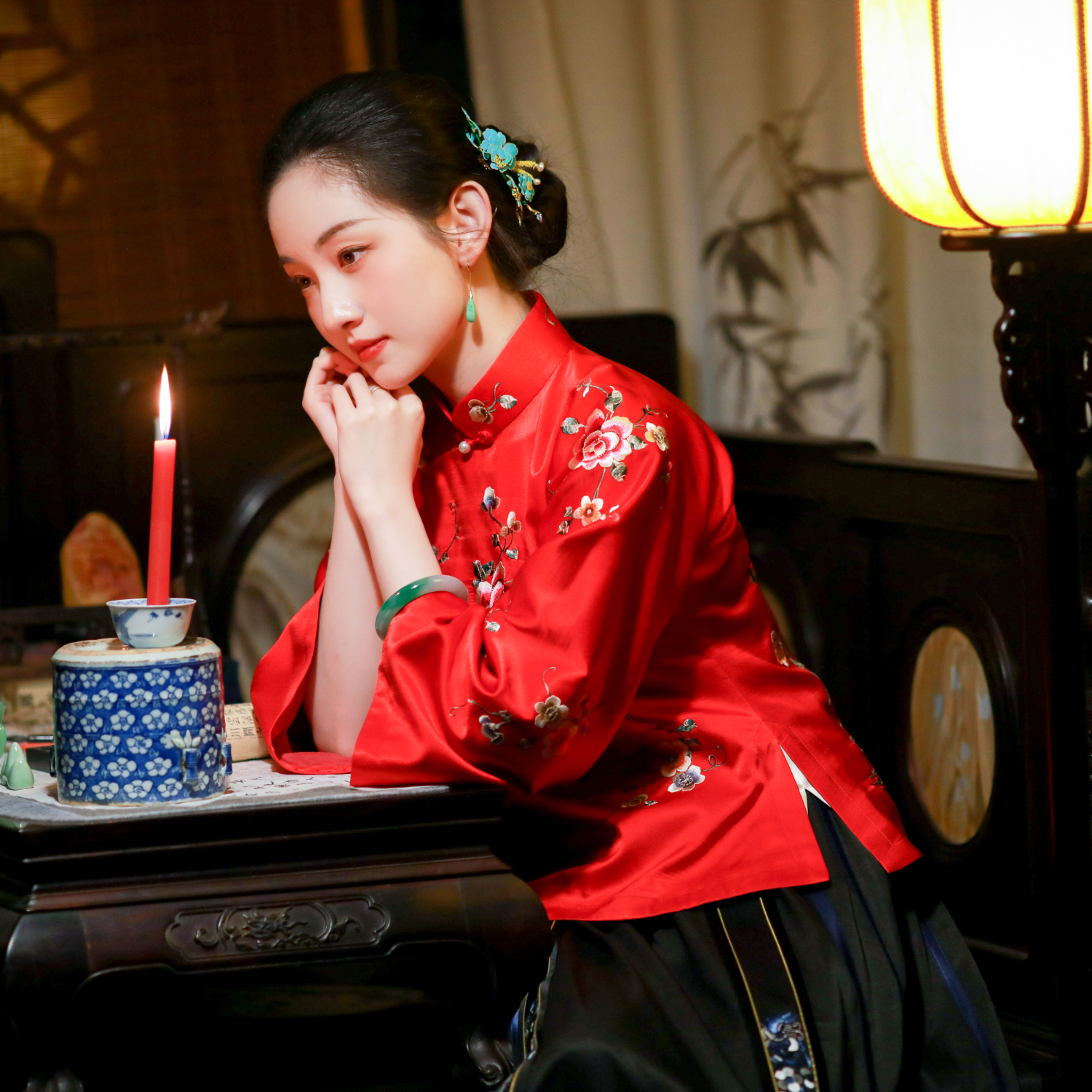 花溪共影丨一城风絮丨红色真丝满绣花立领盘扣上衣民国风喜服