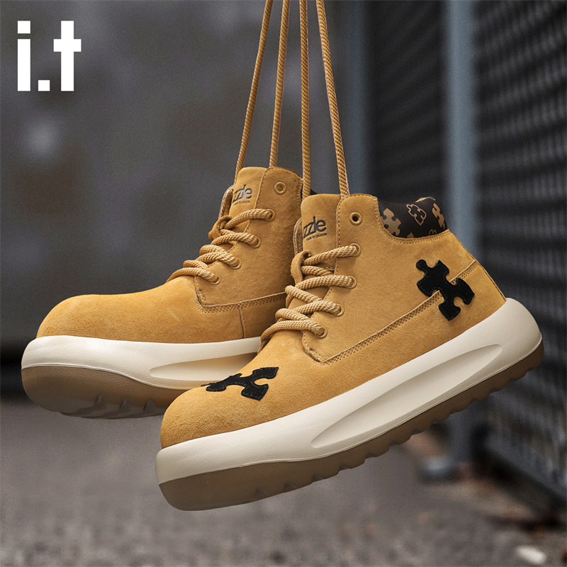 i.tpuzzle耐磨加绒厚款保暖秋冬马丁靴增高防水百搭冬季男士高帮