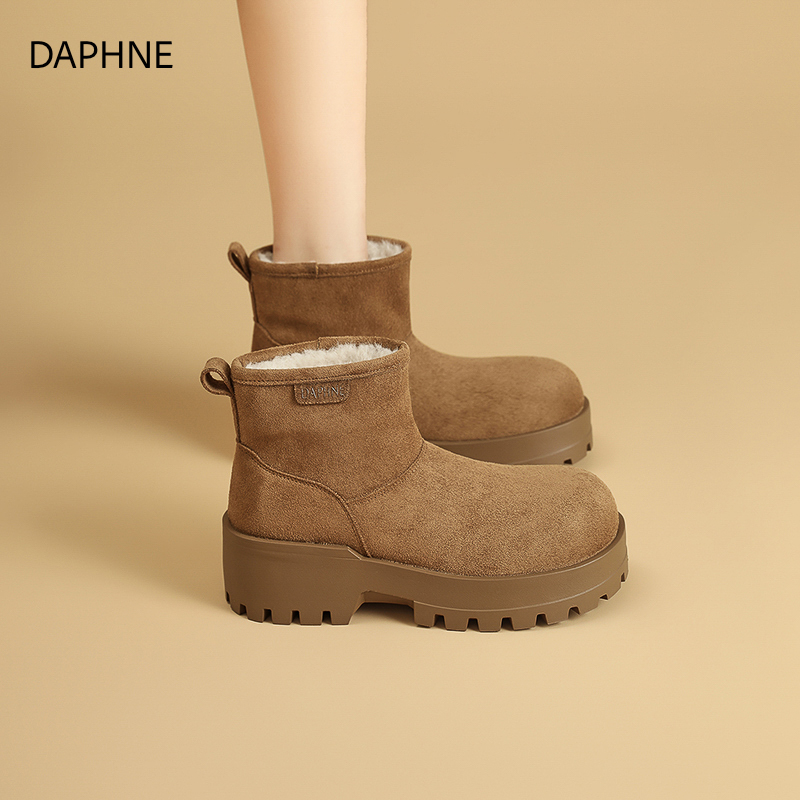 Daphne/达芙妮女式人鱼高跟雪地靴保暖厚底圆头女靴时尚雪地靴