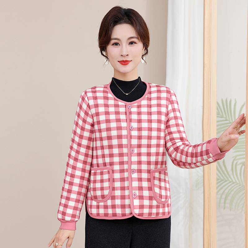 短款女士纯棉透气妈妈装中老年女装外套长袖圆领棉服