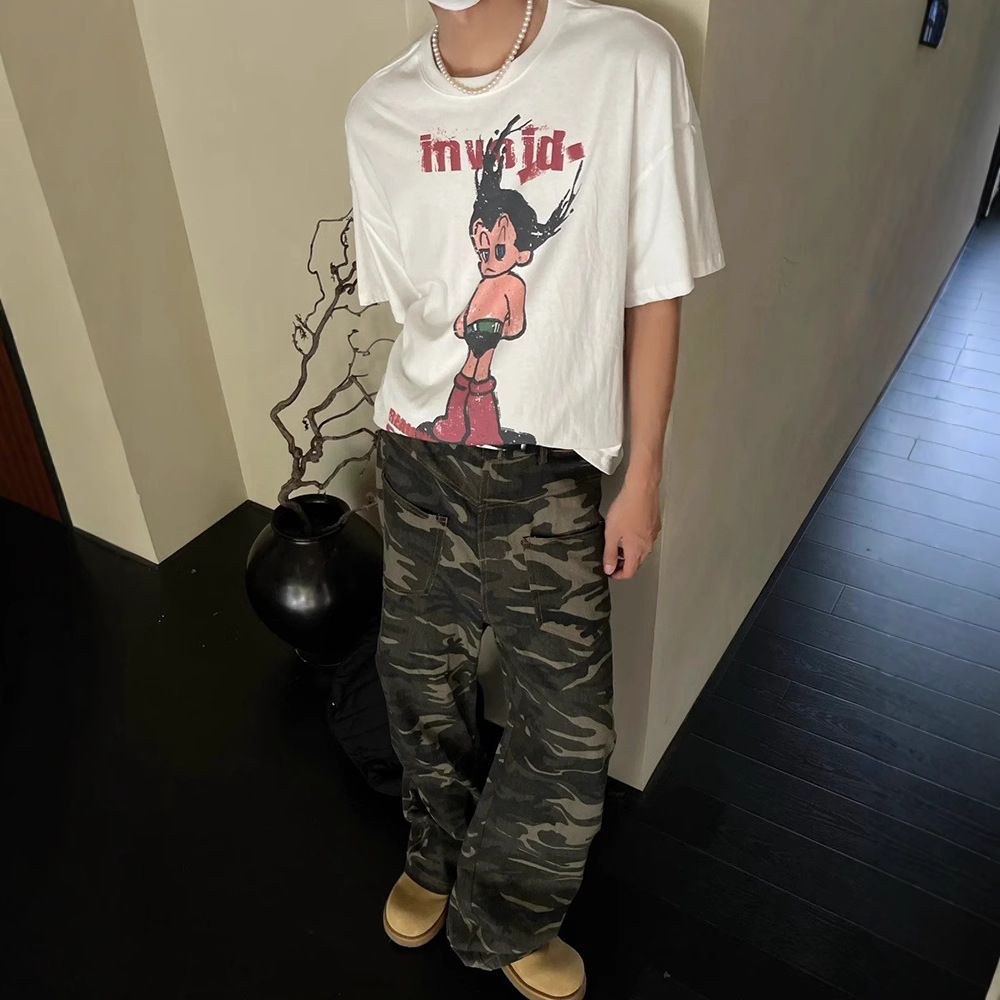 三花与海cleanfit美式复古工装裤直筒休闲阔腿裤水洗男迷彩潮裤子