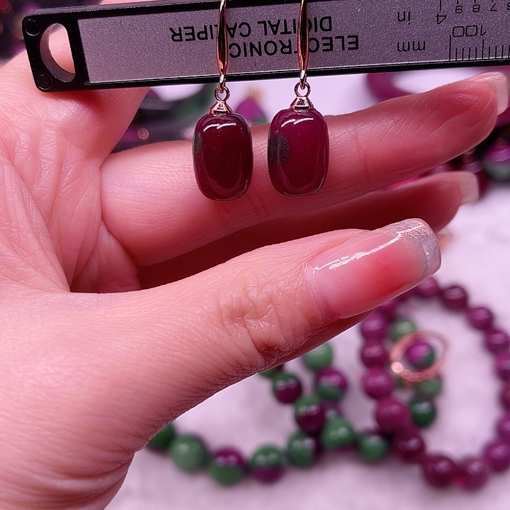 红宝石耳钩银S925镶嵌