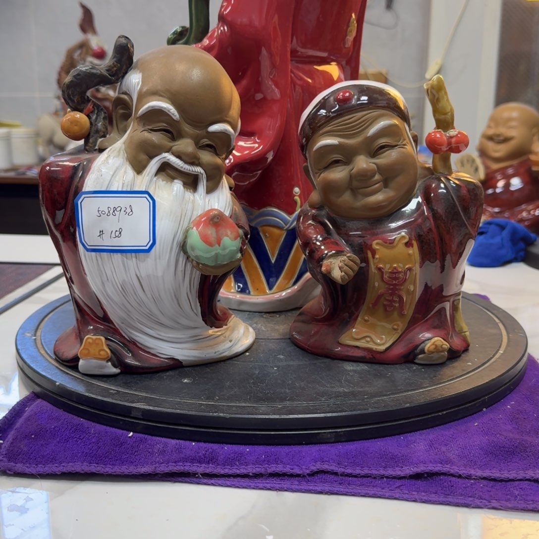 奋***人石湾窑陶瓷摆件寿星一对