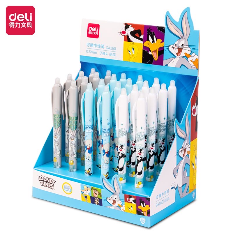 得力SA160黑/晶蓝0.5兔巴哥可擦按动中性笔子弹头(24支/盒)  
