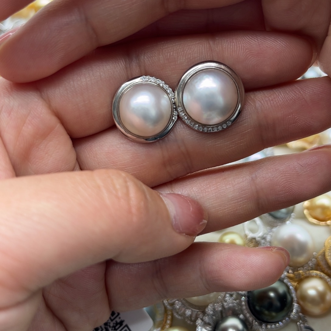 耳饰银S925镶嵌拼合珍珠（马贝珠）