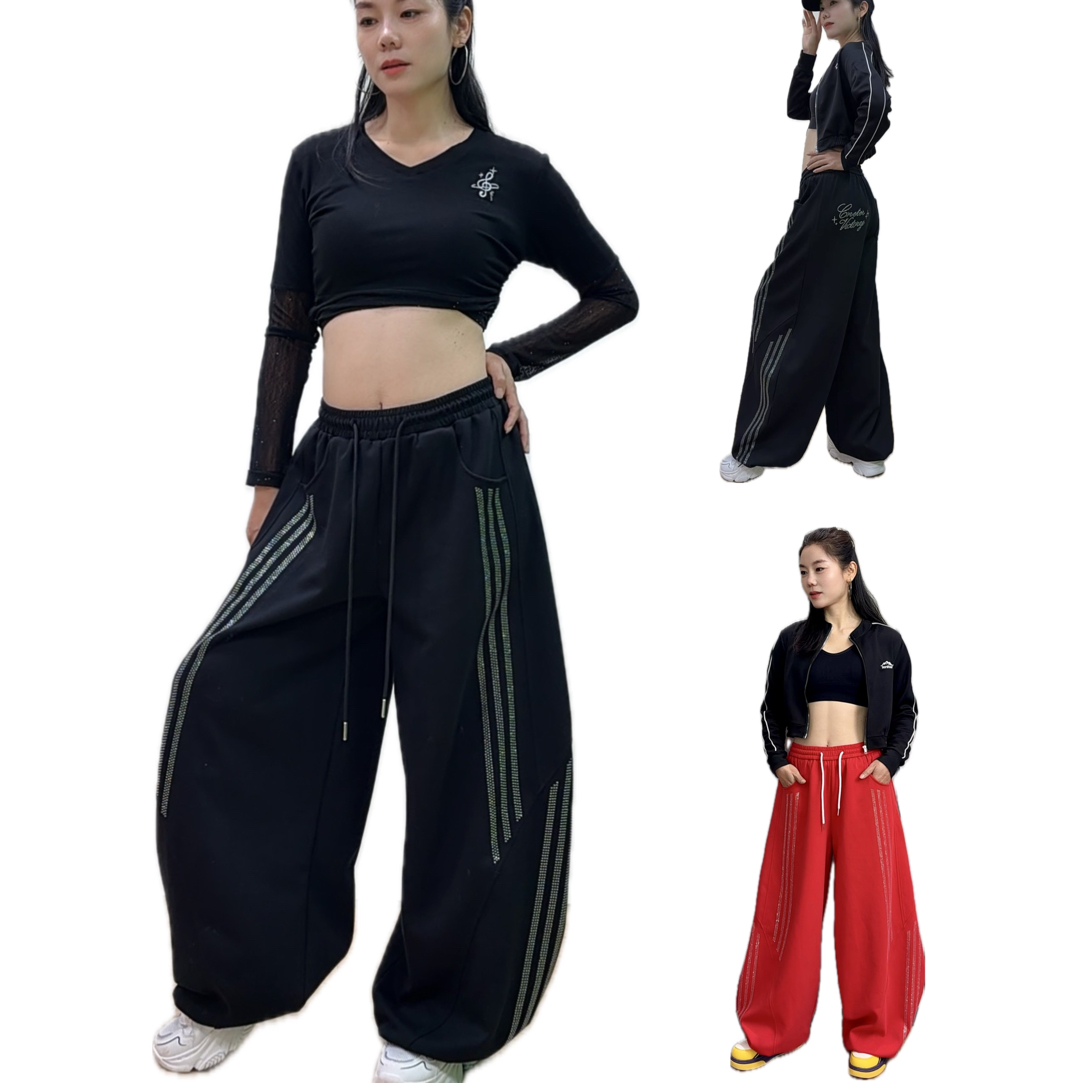 【达人专属】8388亮闪钻石三杠长裤运动时尚休闲百搭宽松