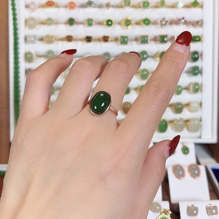 和田玉戒指银S925镶嵌