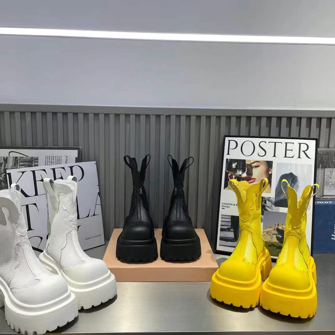 TTT中国风防水松糕底高跟圆头夏短靴英伦风夏季底单靴高帮休闲