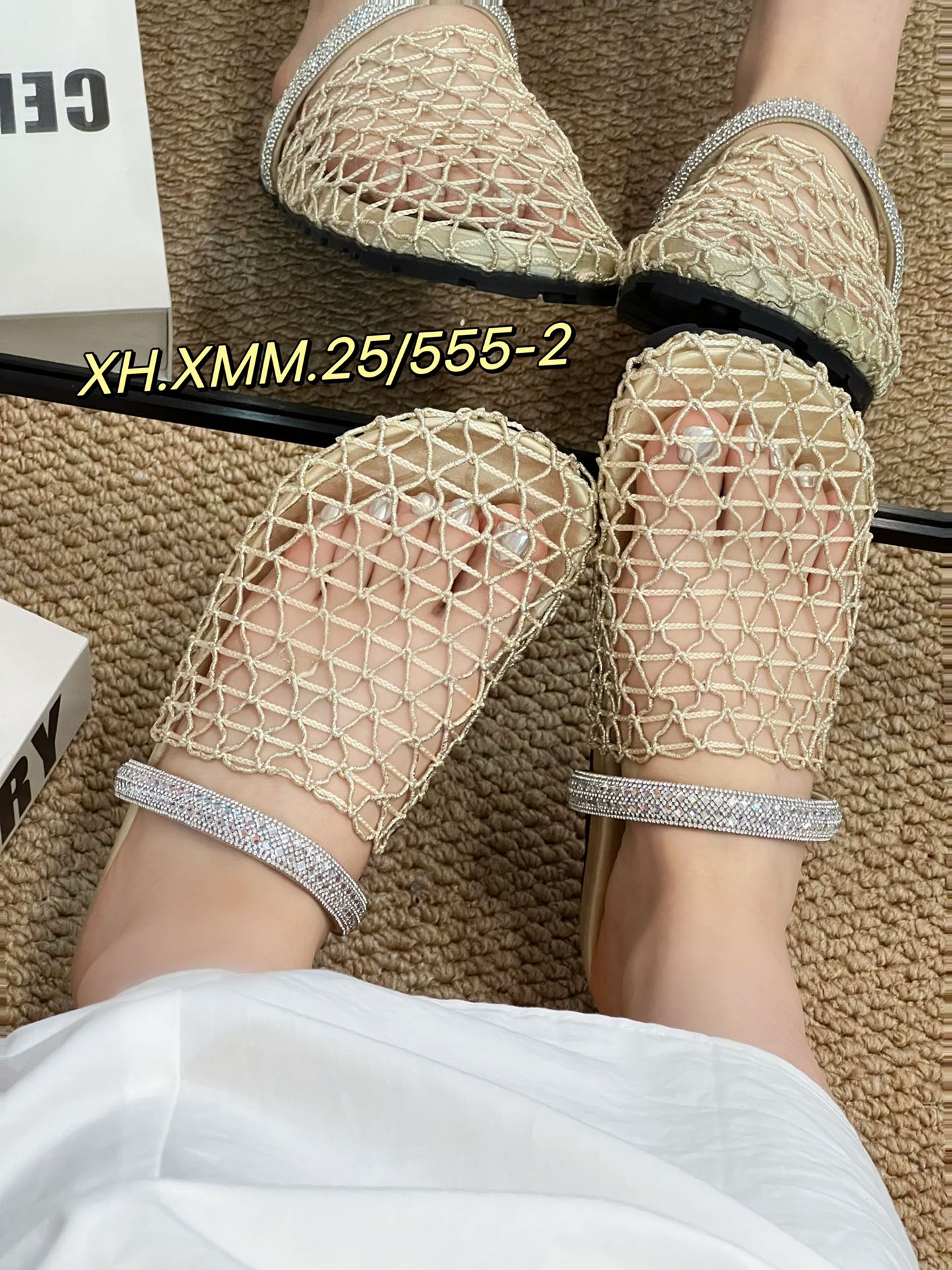 555-2平底网面时尚外穿银色包头半拖鞋女鞋子夏季软底凉拖凉鞋