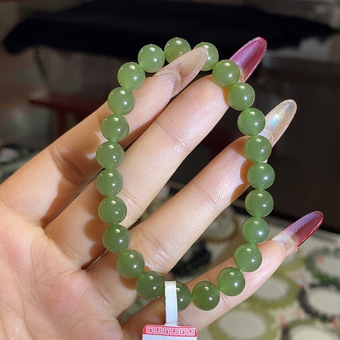 和田玉高冰湖水绿8mm未镶嵌