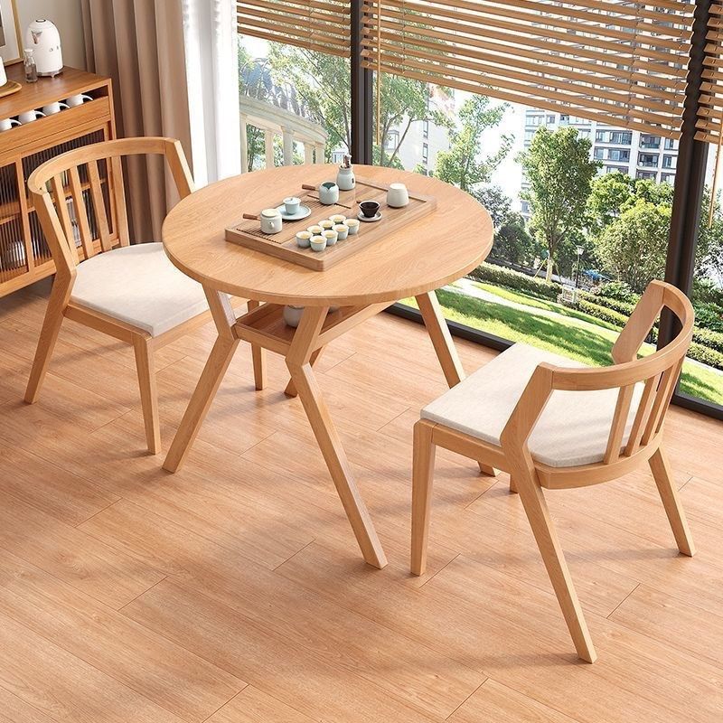 阳台休闲桌椅三件套实木茶桌一桌小户型家用二椅组合圆桌喝茶茶几