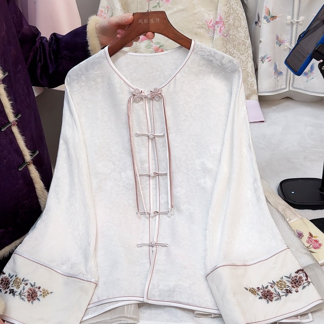 刺绣真丝真丝真丝白色花罗