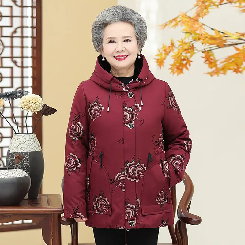 新款可拆卸内胆时尚印花奶奶装连帽羽绒服N4W36200