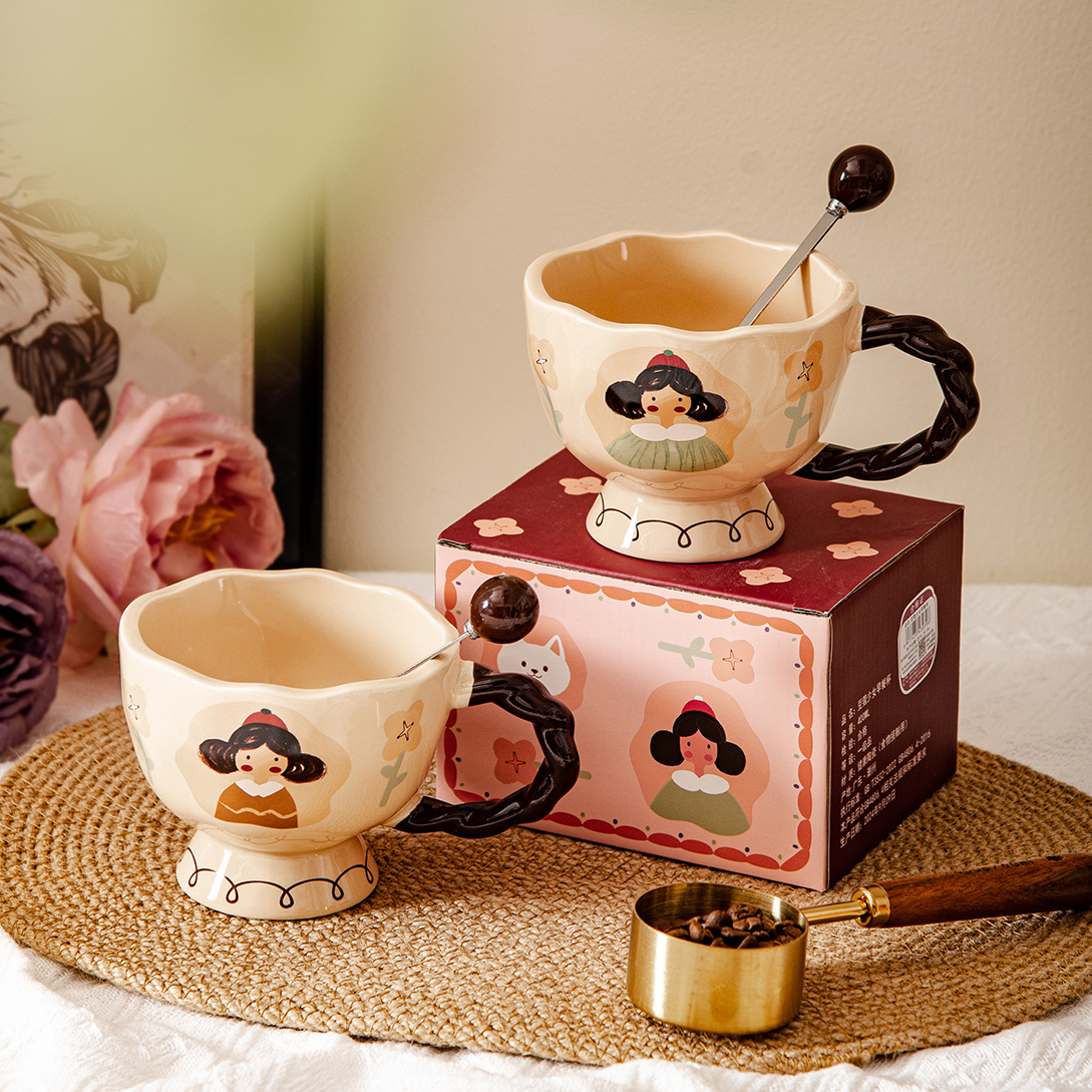 复古豆蔻女孩可爱杯子创意陶瓷马克杯办公室水杯咖啡杯闺蜜伴手礼